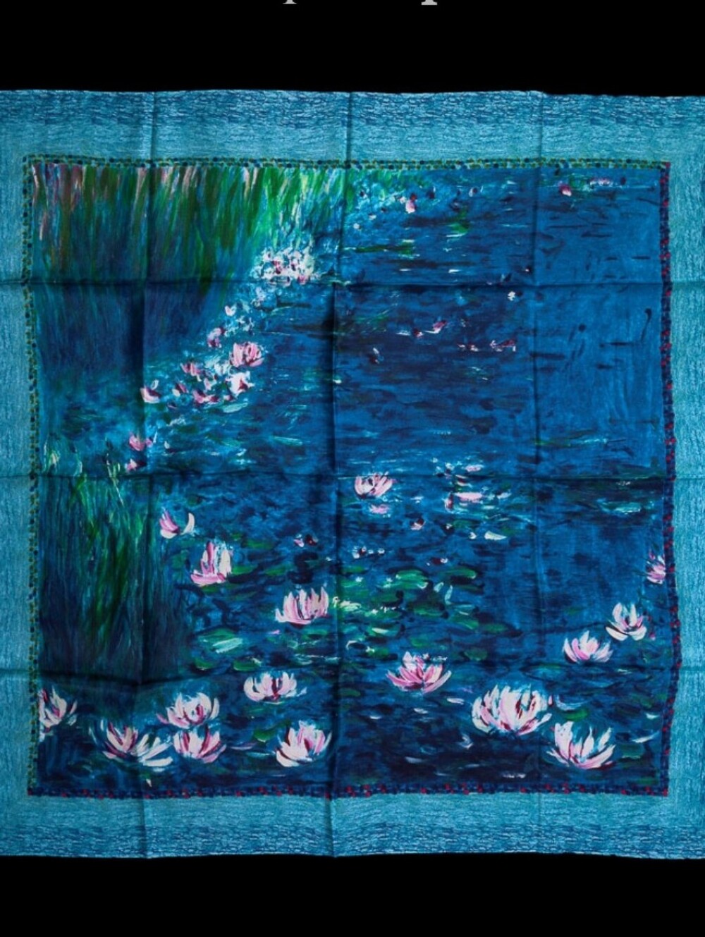 Petrusse "Claude Monet's Nympheas/Waterlilies" Blue Artistic Silk Scarf